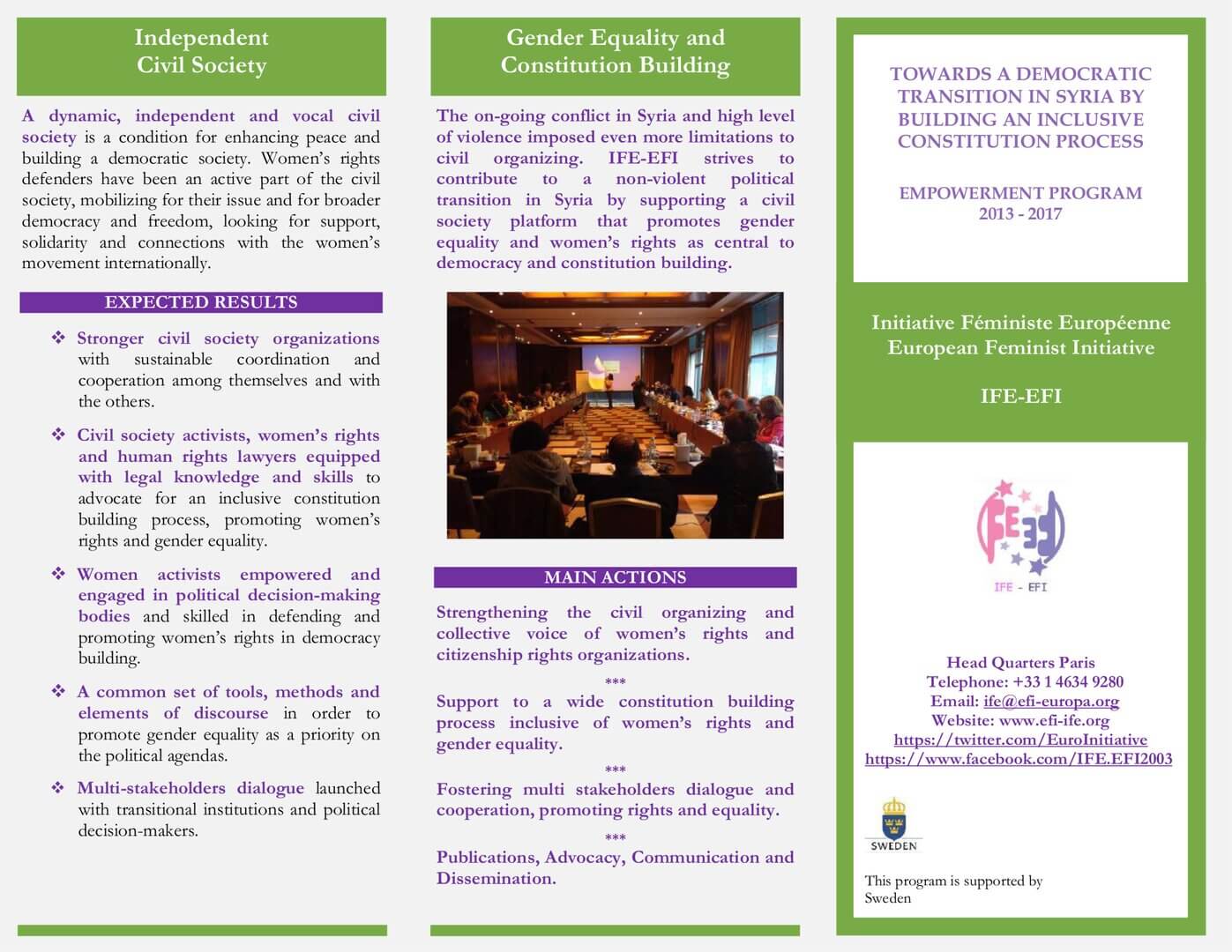 Booklet: Towards a Democratic Transition in Syria By Building an Inclusive Constitution Process | EFI - EuroMed Feminist Initiative