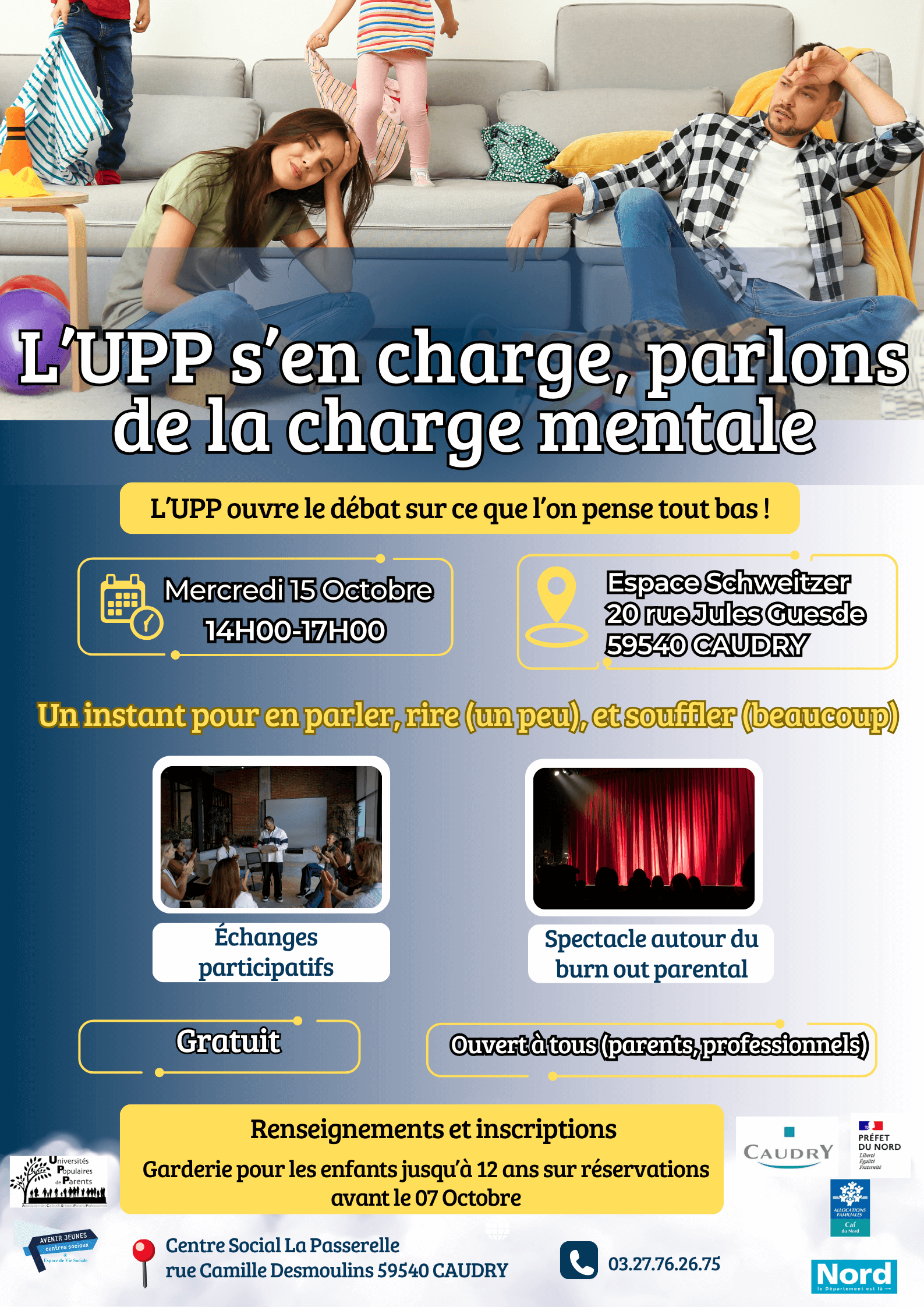 Les parents de l'upp de Caudry vous invitent à un temps fort autour de la charge mentale parentale :  Mercredi 15 octobre 2025 | Parents Citoyens