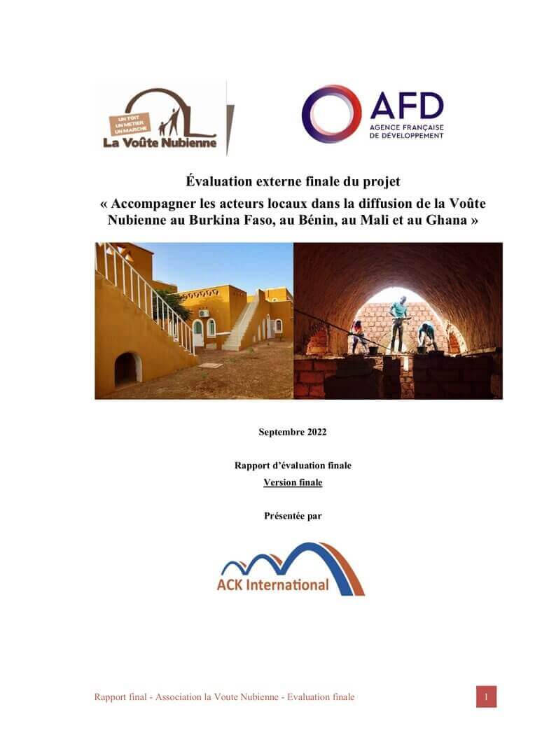 Évaluation externe finale du projet AFD « Accompagner les acteurs locaux dans la diffusion de la Voûte Nubienne au Burkina Faso, au Bénin, au Mali et au Ghana » | La Voûte Nubienne
