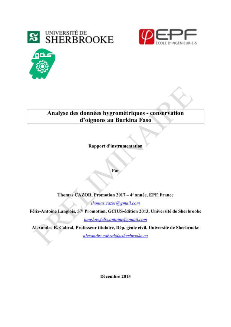 Étude "Analyse des données hygrométriques - conservation d’oignons au Burkina Faso" | La Voûte Nubienne