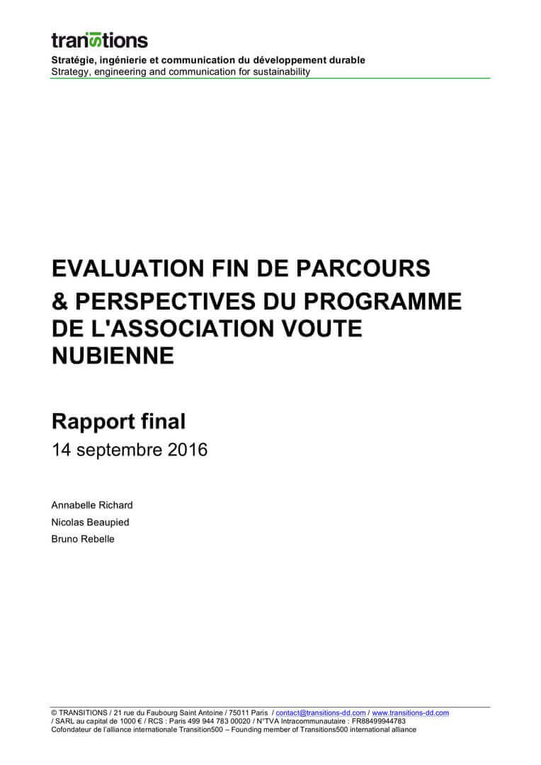Évaluation de fin de parcours & perspectives du programme d’AVN | La Voûte Nubienne