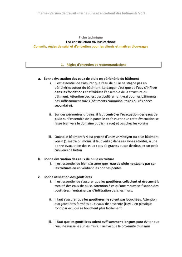 Fiche technique - Suivi et entretien des bâtiments VN V1.0 | La Voûte Nubienne