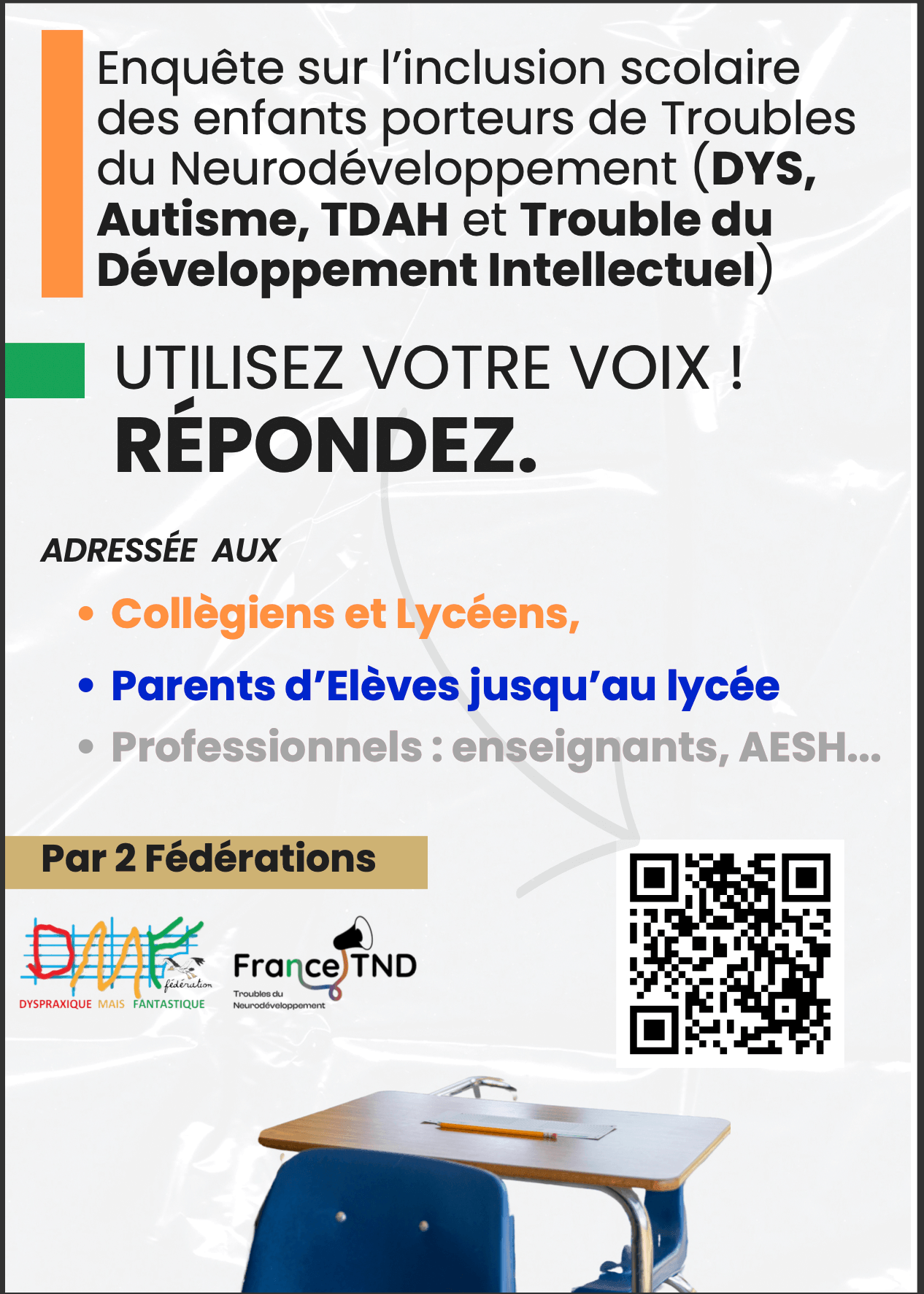 📢 France TND et la Fédération Dyspraxique Mais Fantastique lancent une nouvelle enquête nationale. | FDMF - Fédération Dyspraxique Mais Fantastique