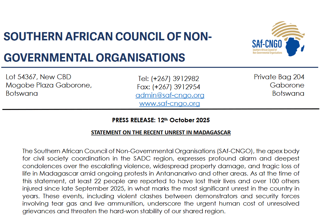 SAf-CNGO statement on events in Madagascar | Forus