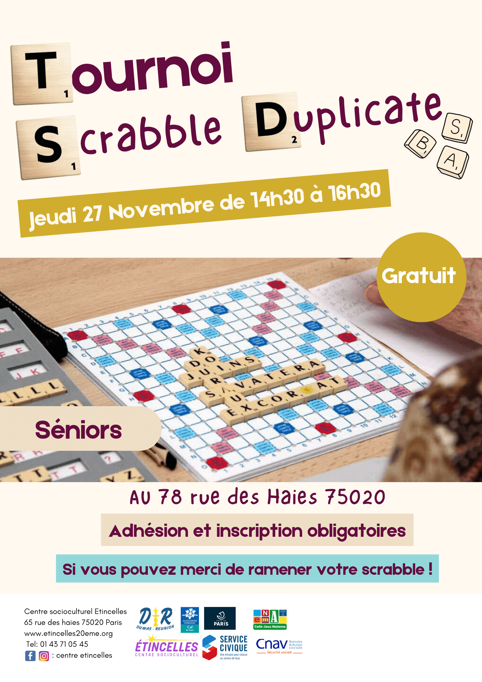 Tournoi Scrabble Duplicate | Etincelles