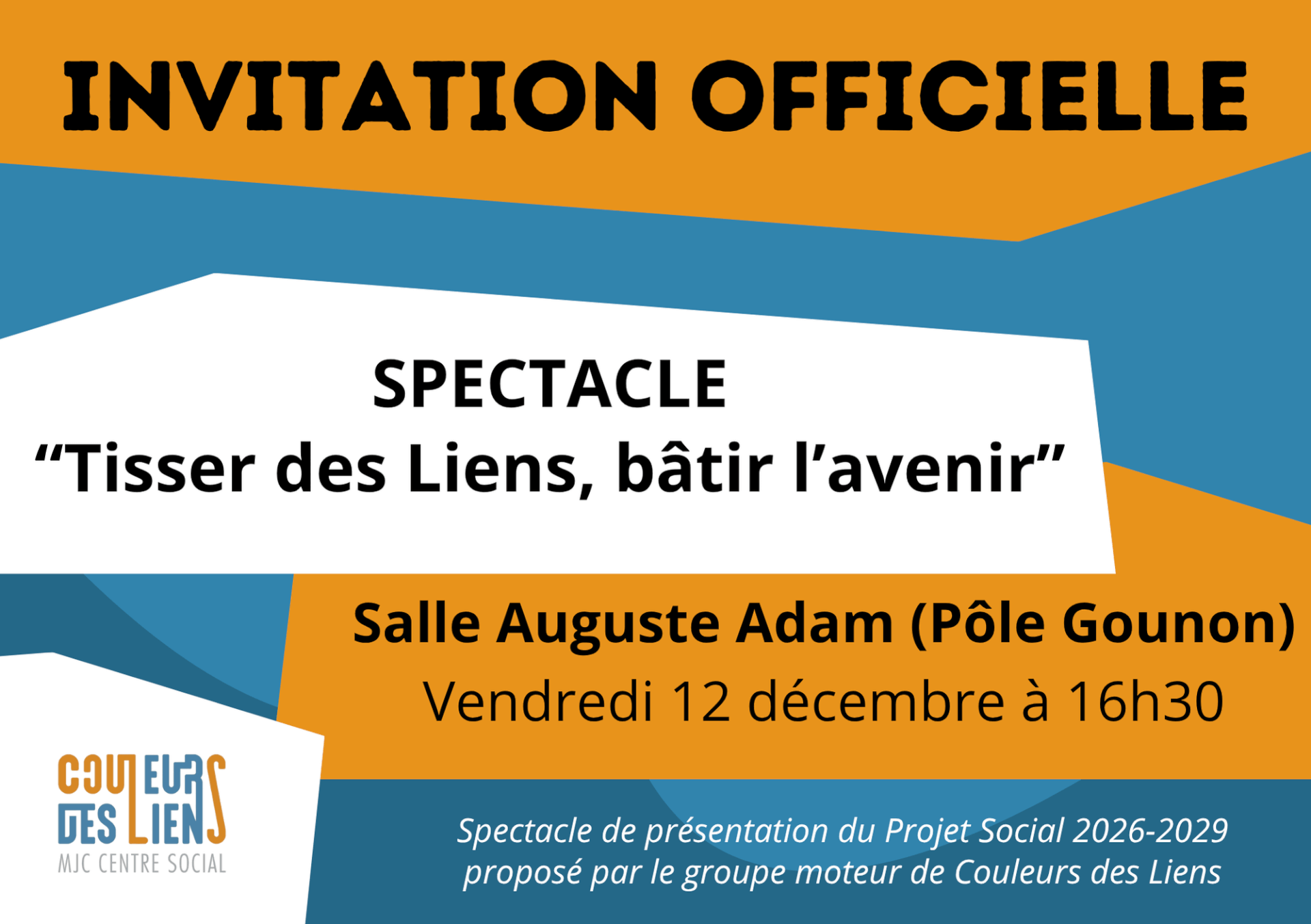 Représentation scénique du Projet social 2026-2029 : "Tisser des liens, bâtir l’avenir" | Couleurs des Liens