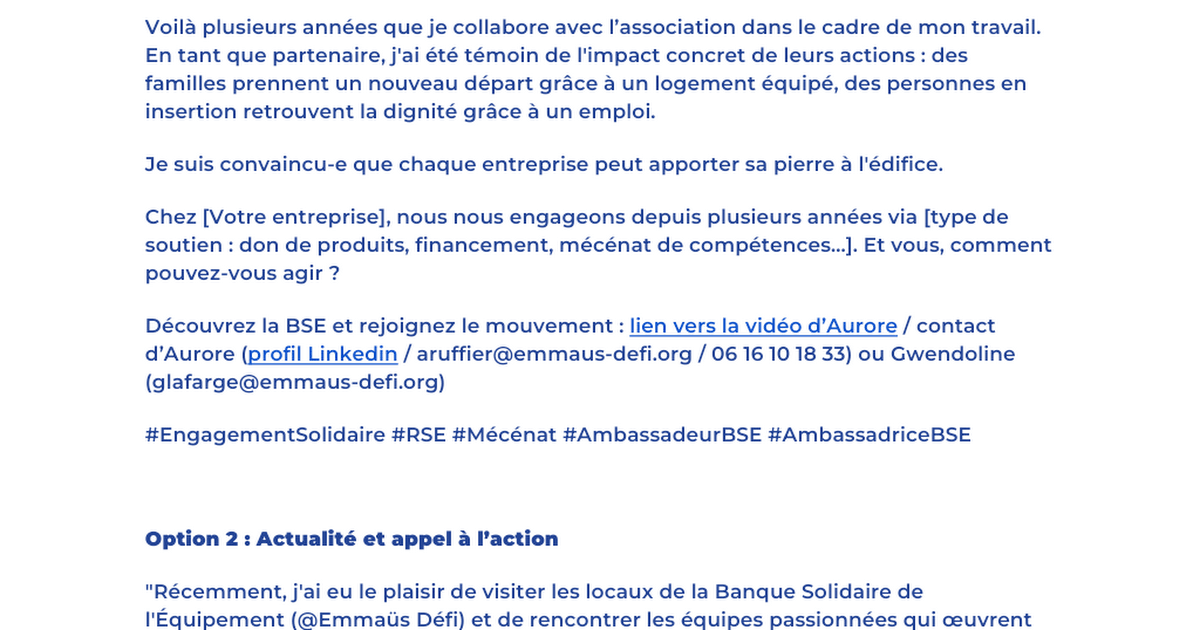 Script post LinkedIn | Emmaüs Défi
