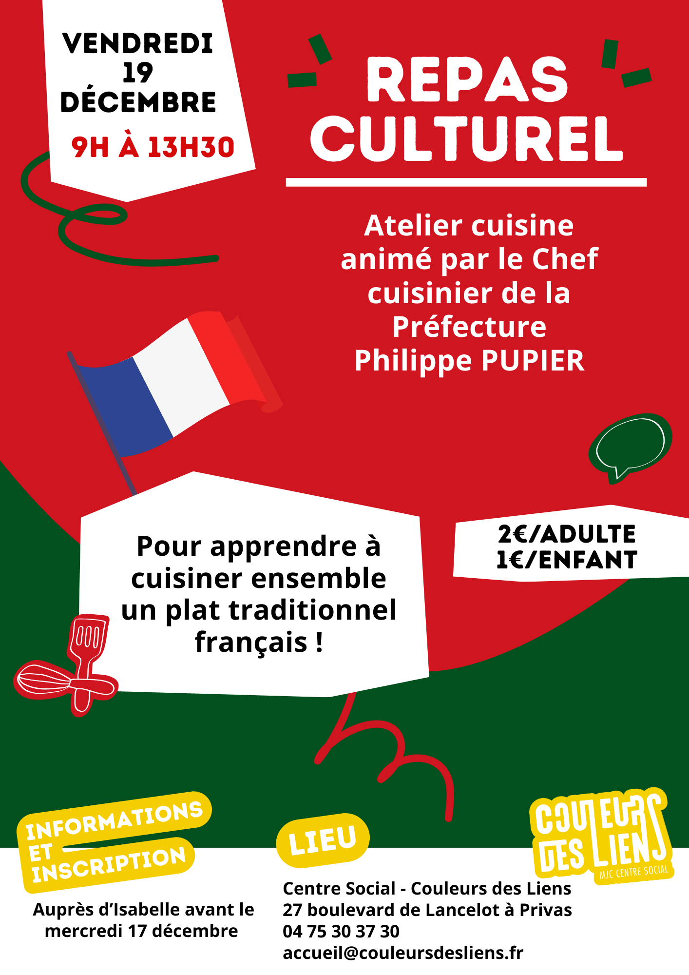 Repas culturel : atelier de cuisine Française animé par Philippe PUPIER, chef cuisinier de la Préfecture | Couleurs des Liens