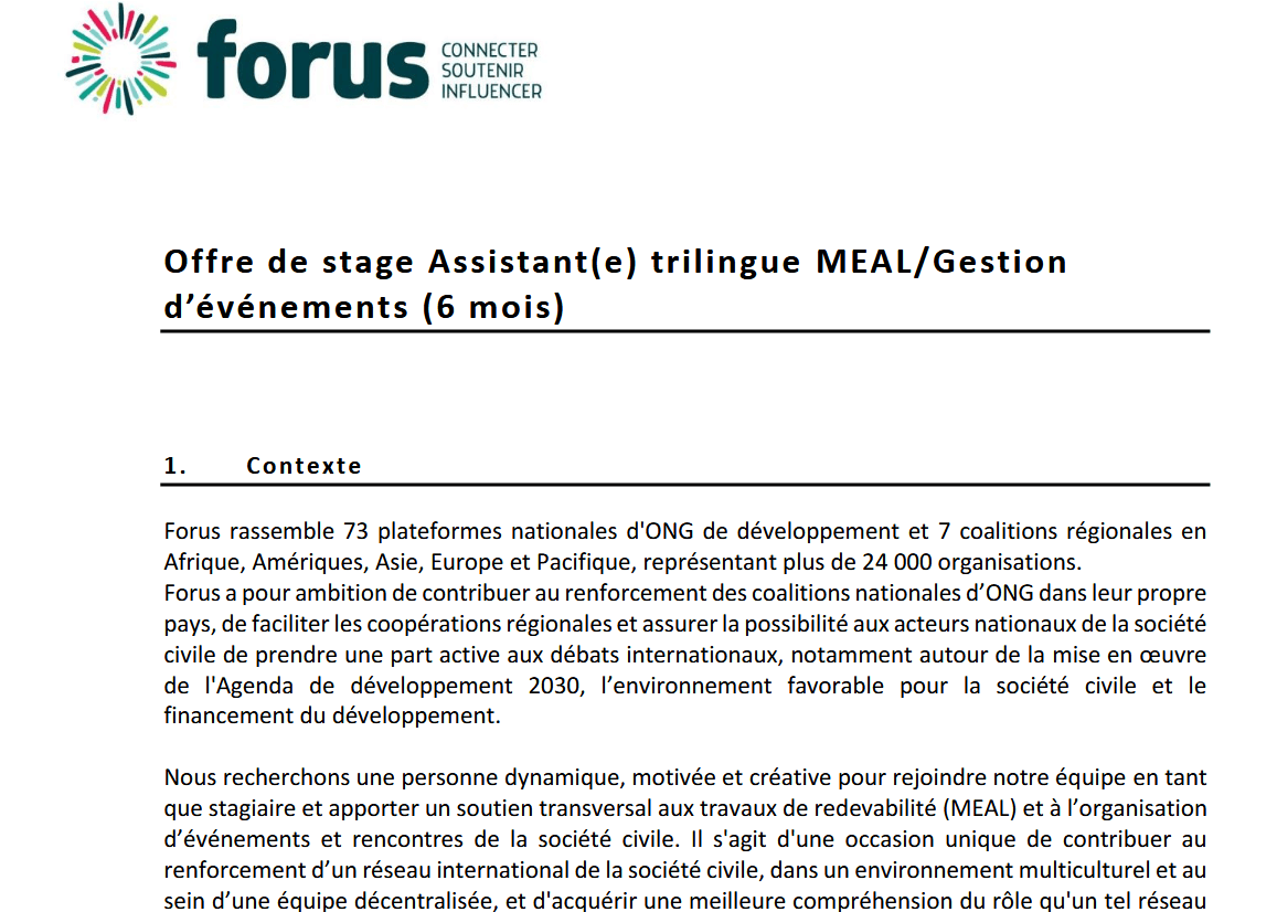 Trilingual MEAL/Event Management Assistant | Forus