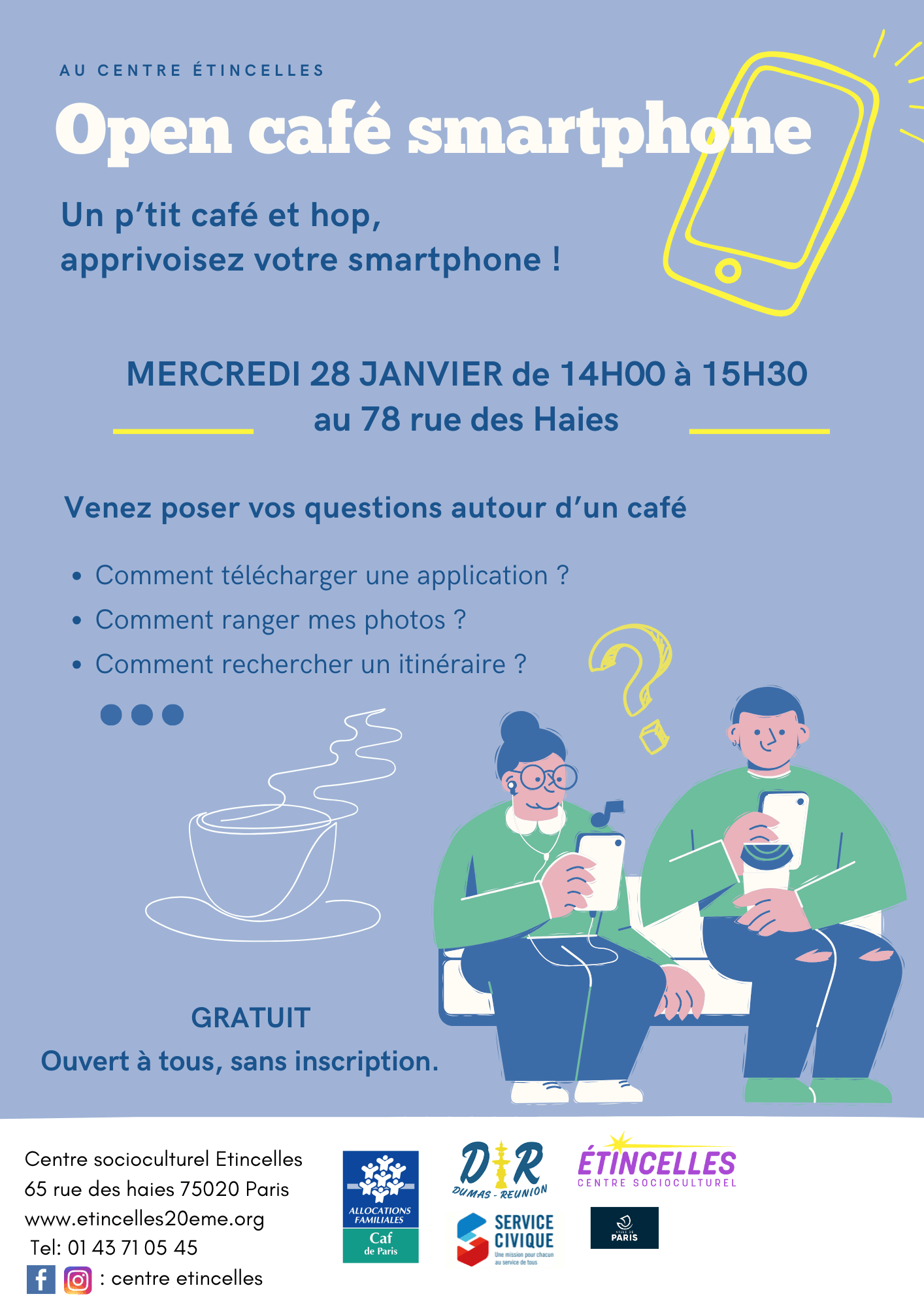 Open café smartphone | Etincelles