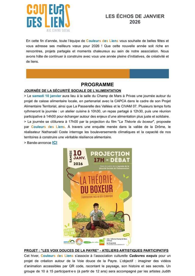 Newsletter mensuelle - Les échos de janvier 2026 | Couleurs des Liens