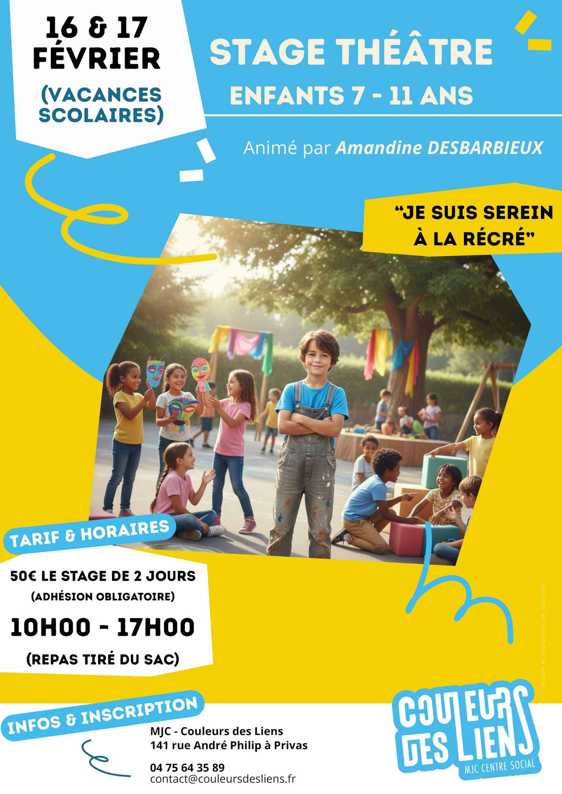 Stage de théâtre 7-11 ans : "Je suis serein à la récré" | Couleurs des Liens