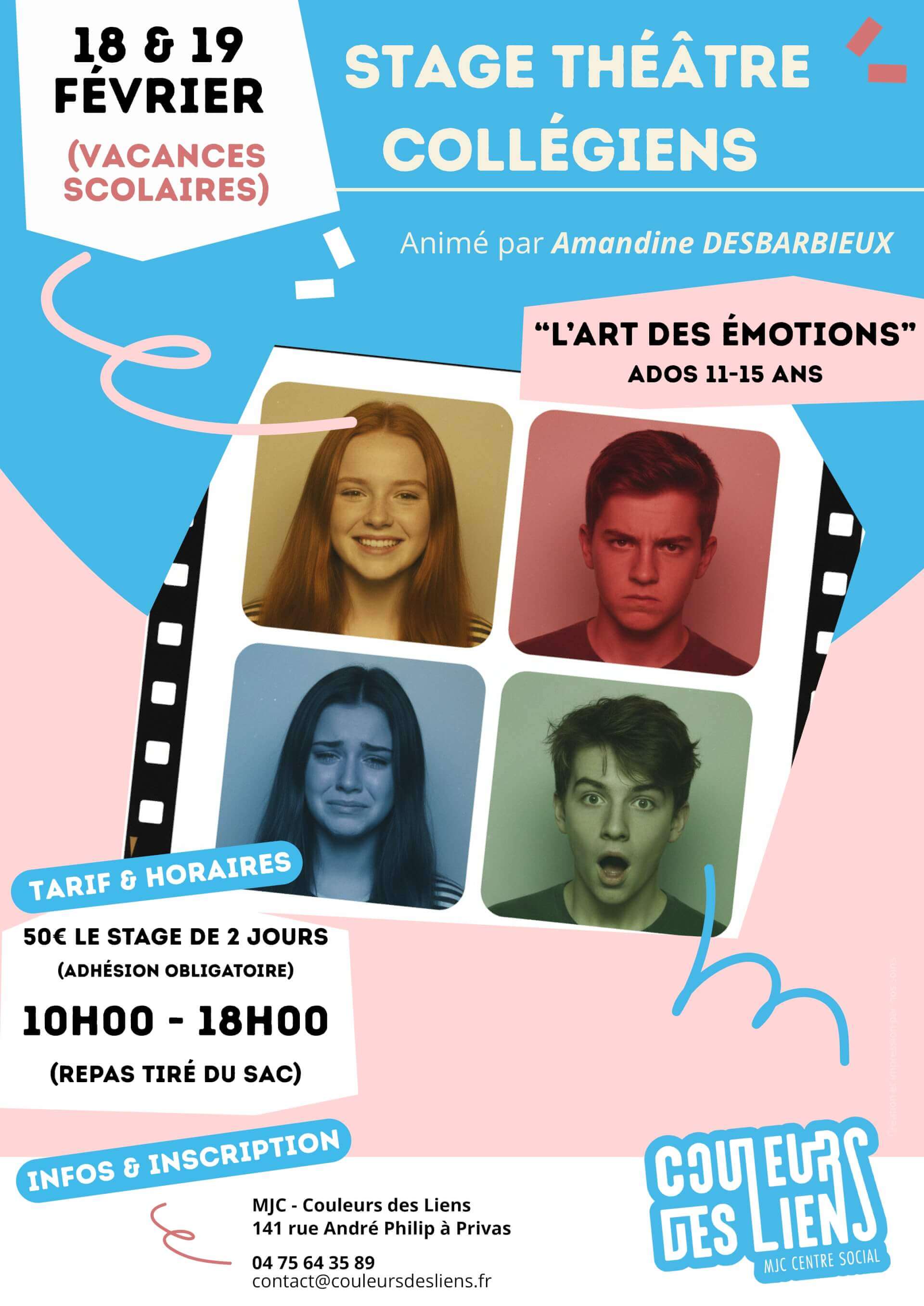 Stage de théâtre à destinations des collégiens : "L'art des émotions" | Couleurs des Liens