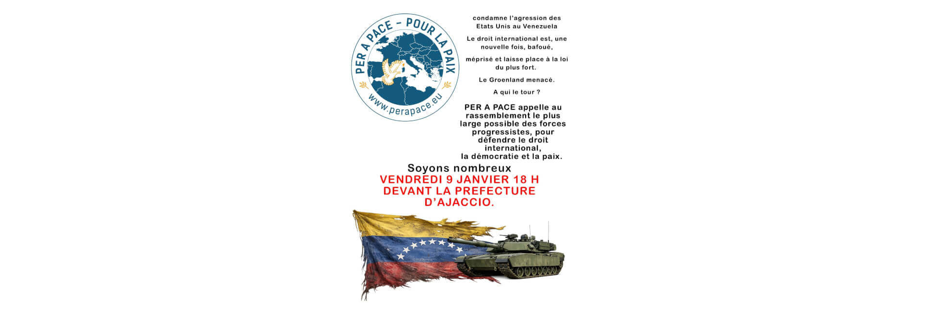 Rassemblement Préfecture Ajaccio vendredi 9 janvier à 18h pour la  défense du droit international, de la démocratie et de la paix | Per a Pace