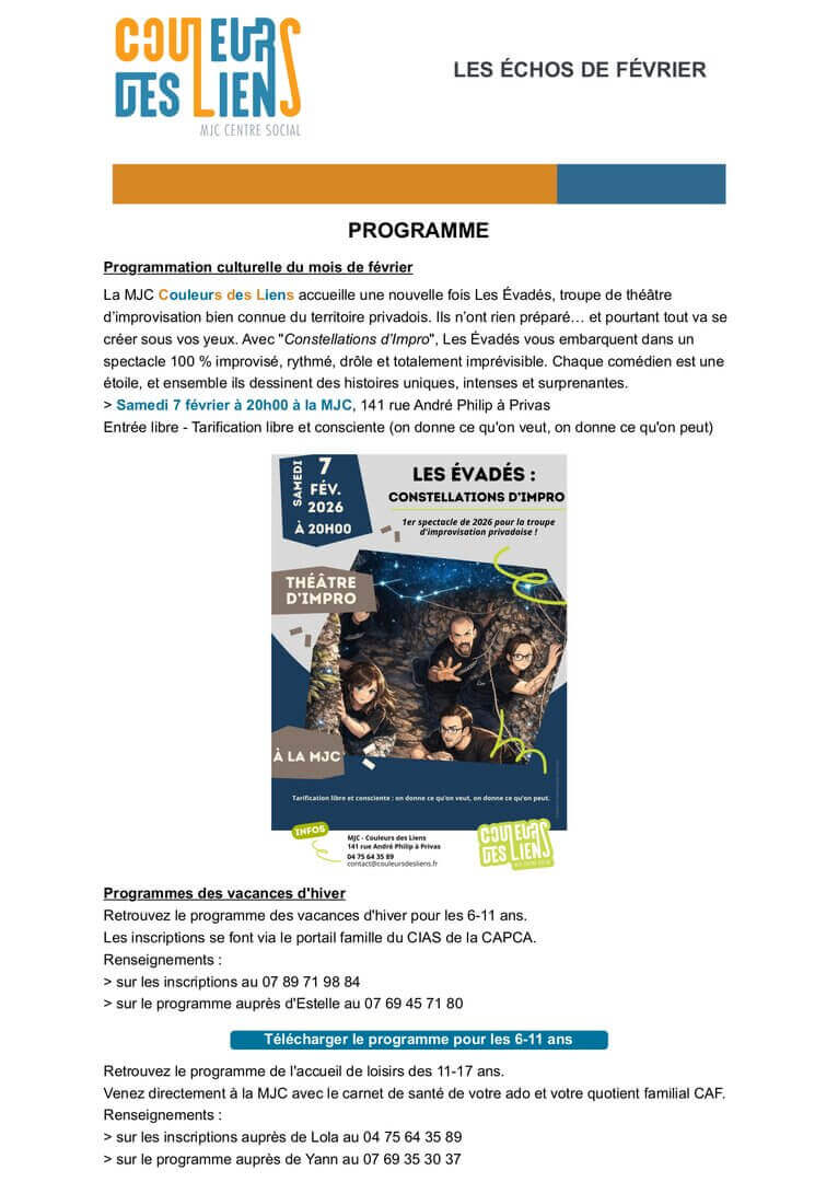 Newsletter mensuelle - Les échos de février | Couleurs des Liens