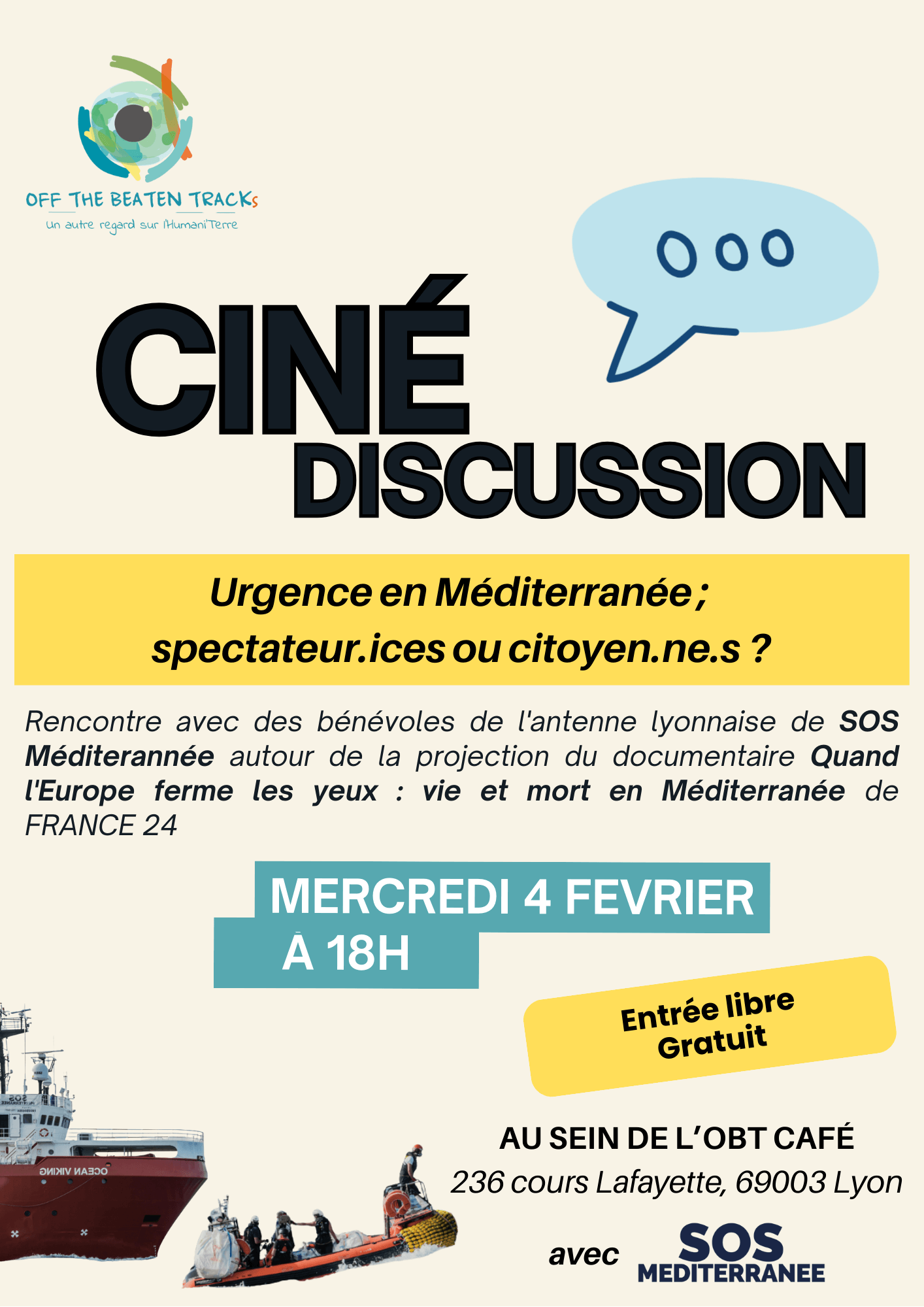 Ciné Débat SOS Méditerranée - Urgence en Méditerranée ; spectateur.ices ou citoyen.ne.s ?  Mixte 🙋🏻‍♂️🙋🏽 | Kabubu