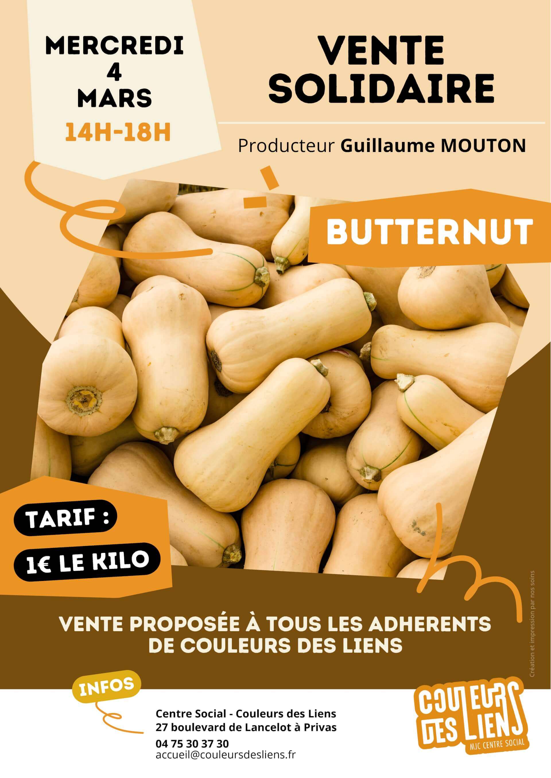 Vente solidaire de butternuts réservée à nos adhérents | Couleurs des Liens