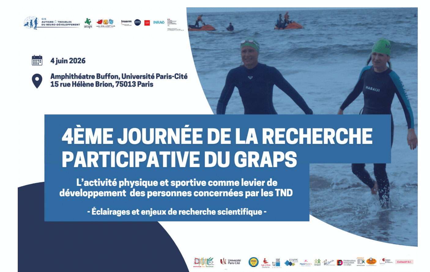 4E JOURNÉE DE LA RECHERCHE PARTICIPATIVE DU GRAPS : L’ACTIVITÉ PHYSIQUE ET SPORTIVE COMME LEVIER DE DÉVELOPPEMENT DES PERSONNES CONCERNÉES PAR LES TND | FDMF - Fédération Dyspraxique Mais Fantastique