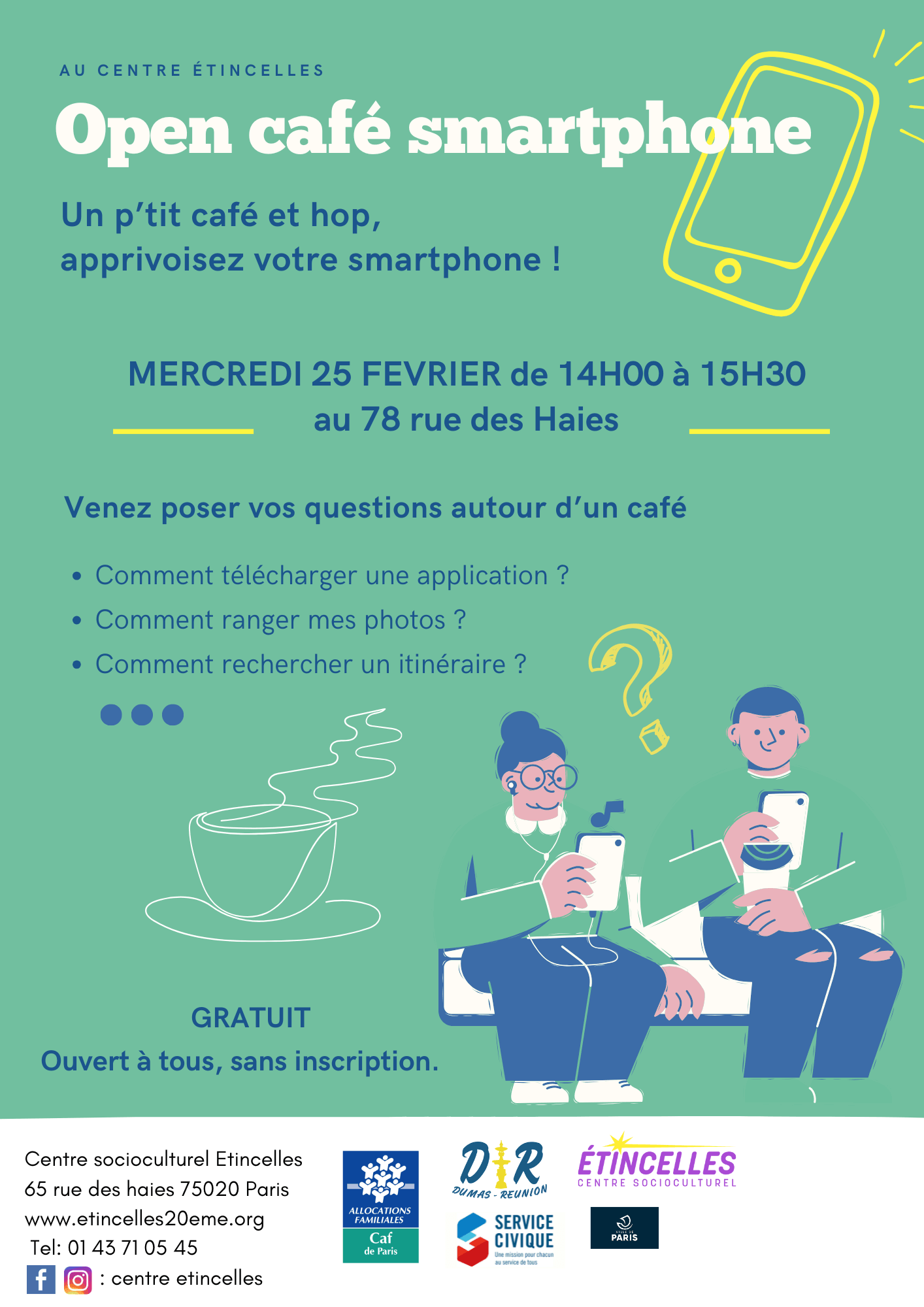 Open café smartphone | Etincelles