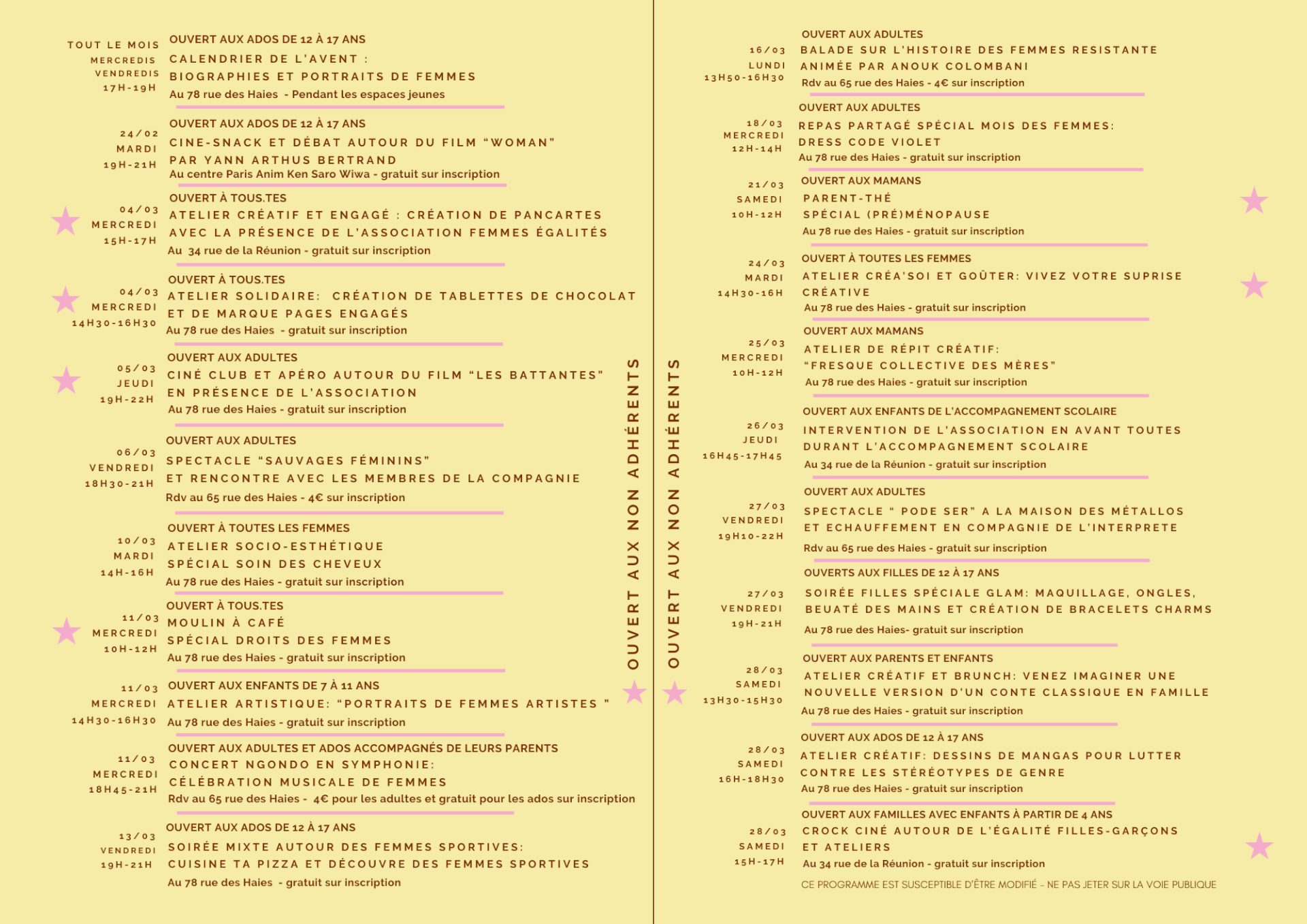 Programme mois de mars | Etincelles