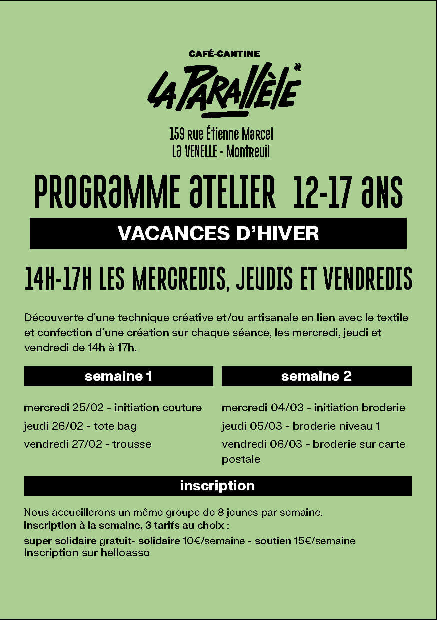 ATELIERS VACANCES D'HIVER / Broderie / 12-17 ans | La Venelle