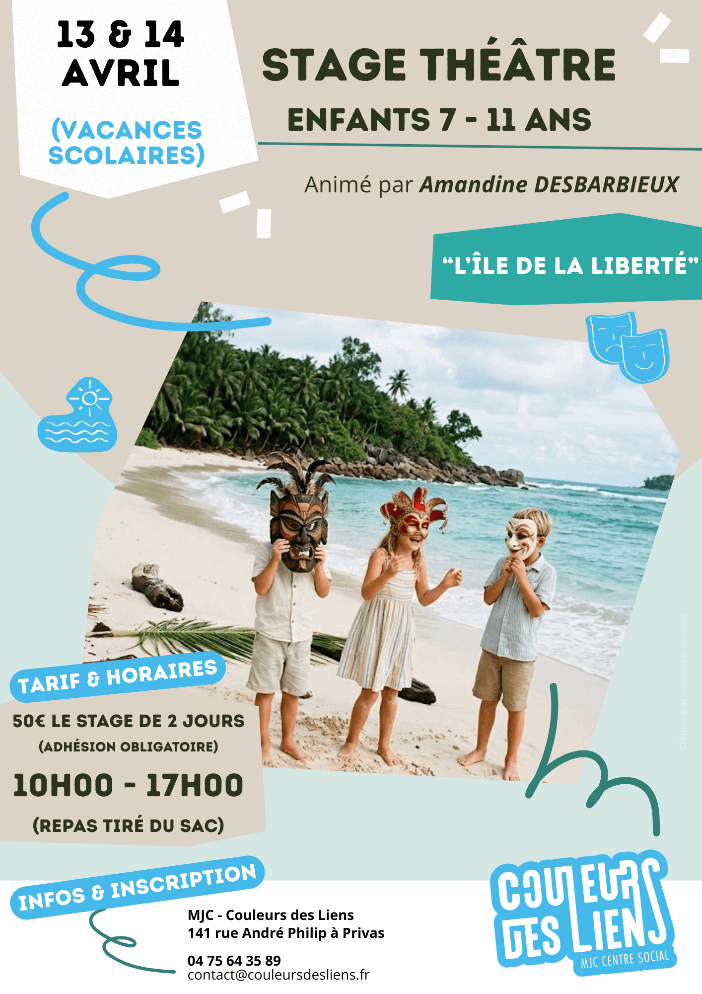 Stage de théâtre 7-11 ans : “L’île de la liberté” | Couleurs des Liens