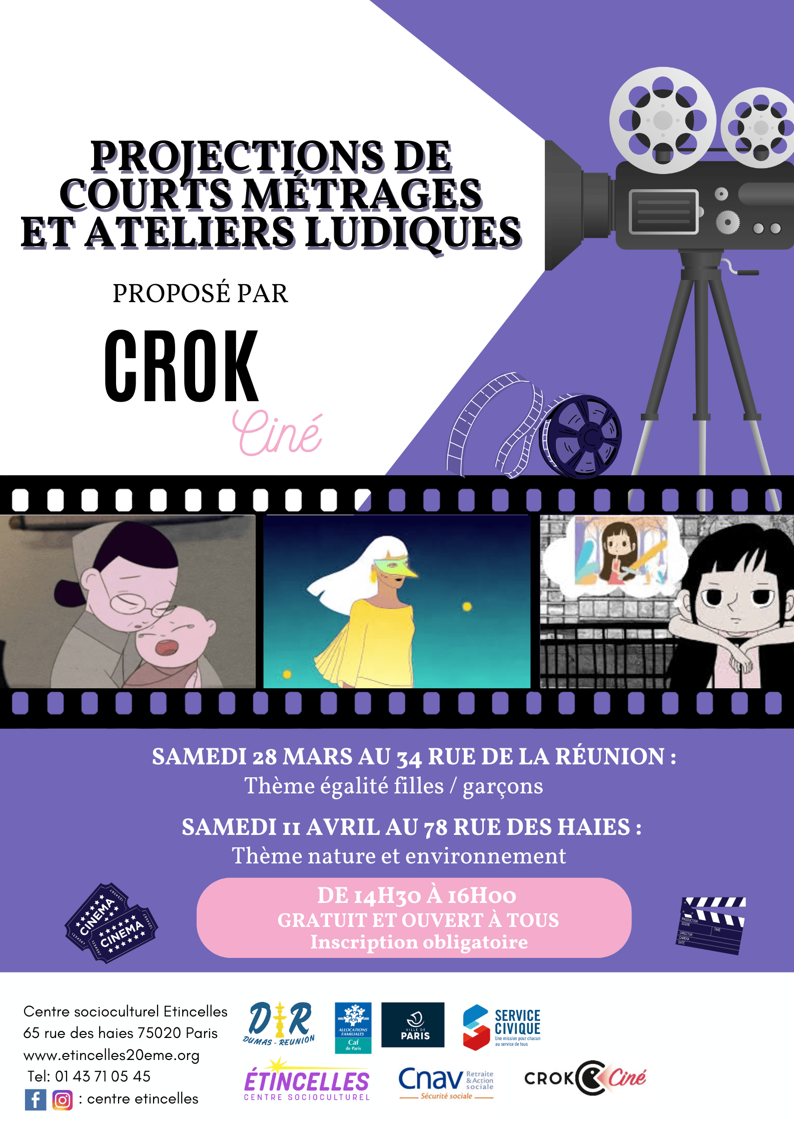 Projections de courts métrages et ateliers ludiques - Crok Ciné | Etincelles